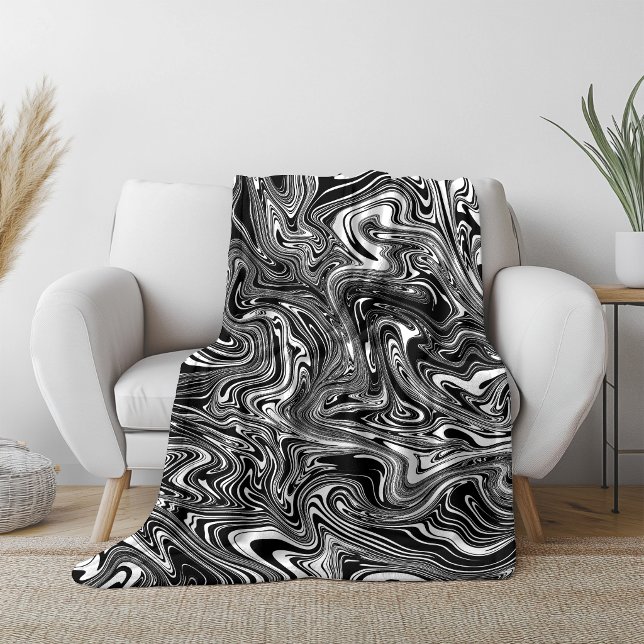 Abstrakt svart och vit Liquid Marble Fleecefilt (Skapare uppladdad)