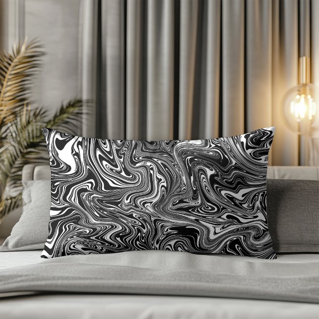 Abstrakt svart och vit Liquid Marble Lumbarkudde (Skapare uppladdad)