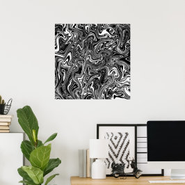 Abstrakt svart och vit Liquid Marble Poster