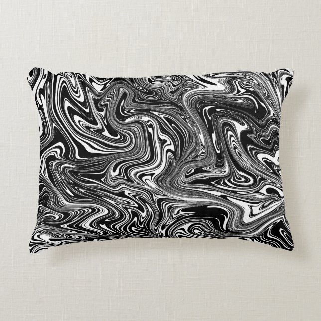 Abstrakt svart och vit Liquid Marble Prydnadskudde (Framsidan)