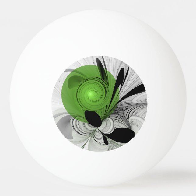 Abstrakt svart och vit med grön fraktal konst pingisboll (Framsidan)