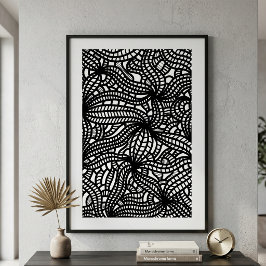 Abstrakt svart och vit organisk linje konst doodle poster
