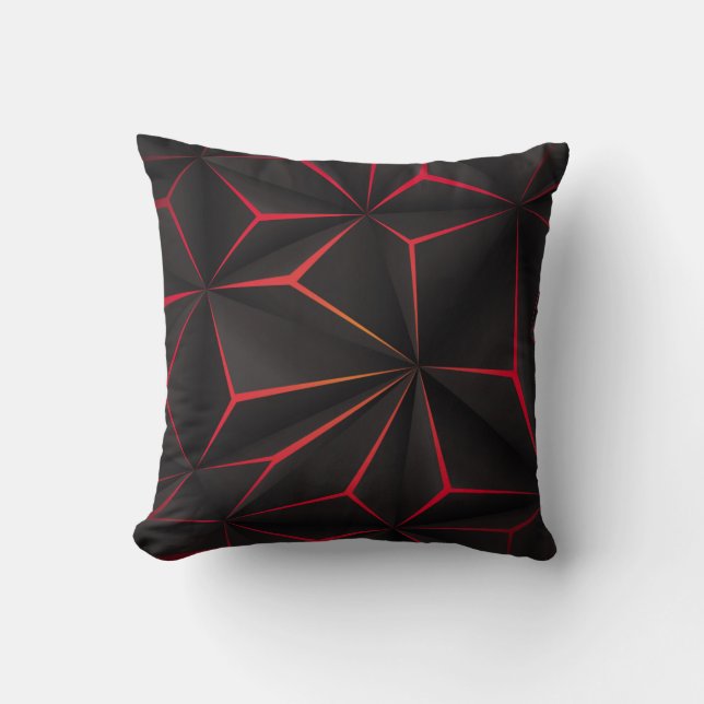 Abstrakt svart polygon röd futuristiska tekno kudde (Framsida)