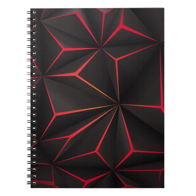 Abstrakt svart polygonröd futuristiska tekno. anteckningsbok (Framsidan)