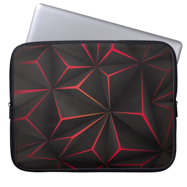 Abstrakt svart polygonröd futuristiska tekno. laptop fodral (Framsidan)
