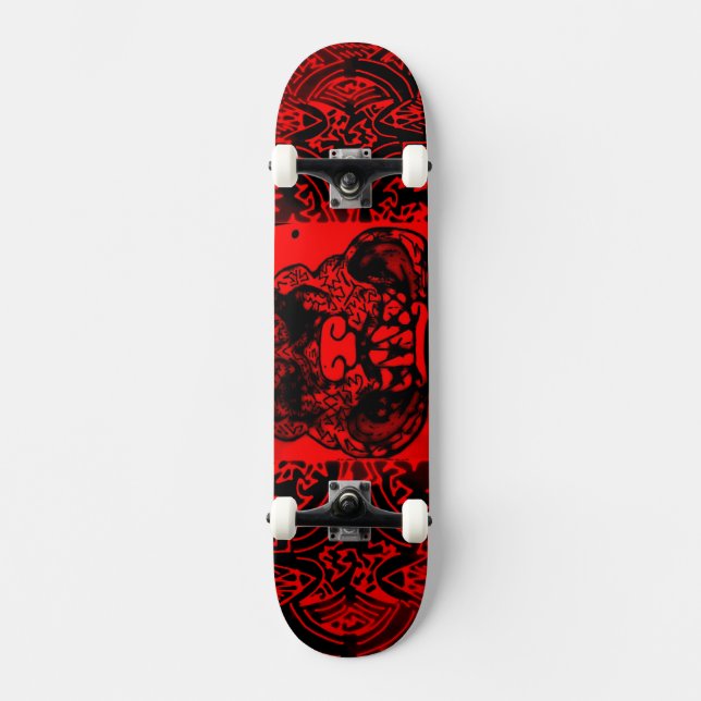 Abstrakt svart/röd "Pitbull" Skateboard (Framsida)