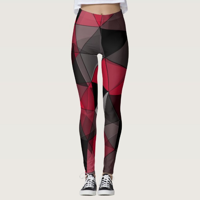 Abstrakt Svart, rött, grått-geometri. Leggings (Framsida)