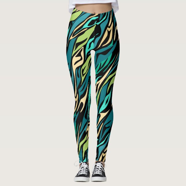 Abstrakt svart turkos leggings (Framsida)