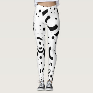 ABSTRAKT SVART VIT CIRKLAR DIGITAL KONST LEGGINGS