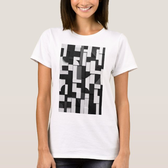 Abstrakt svart-vit geometrisk 3D-komposition T Shirt (Framsida)