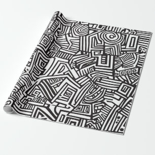 Abstrakt svart-vit geometrisk linjemönster presentpapper