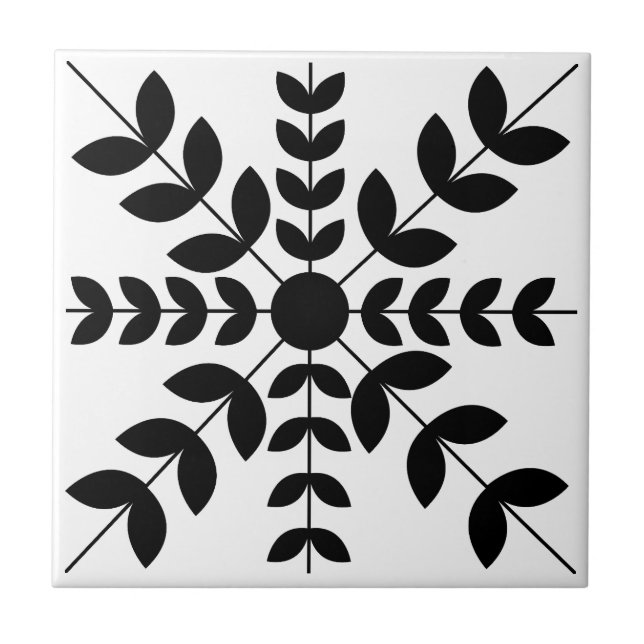 Abstrakt svart-vit mandala-blommönster kakelplatta (Framsidan)