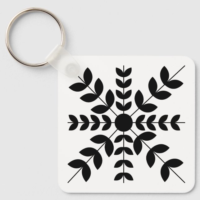 Abstrakt svart-vit mandala-blommönster nyckelring (Framsida)