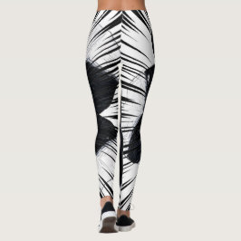 Abstrakt svart & vit palmbladstryck leggings