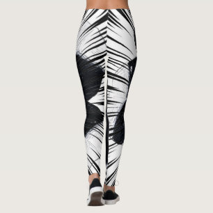 Abstrakt svart & vit palmbladstryck leggings