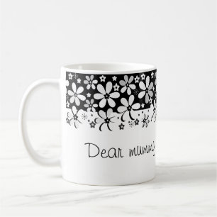 Abstrakt svart vit tecknad blommor blomsterdesign kaffemugg