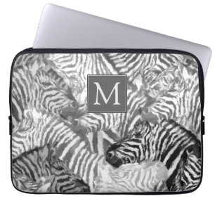 Abstrakt svart-vit zebrakonstmonogram laptop fodral