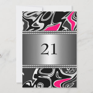 Abstrakt Svart Vitt Rosa Silver Trim 21-årsdag Inbjudningar