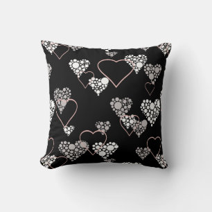 Abstrakt svartvit Valentines day-hjärtan kärlek Kudde