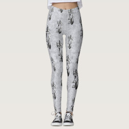 Abstrakt svartvita bläckblommor på silver leggings