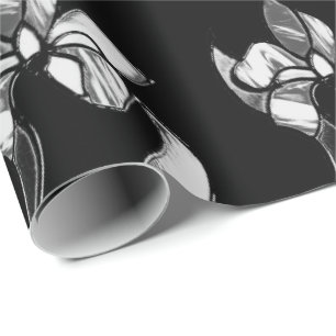 Abstrakt svartvita bläckblommor på svart presentpapper