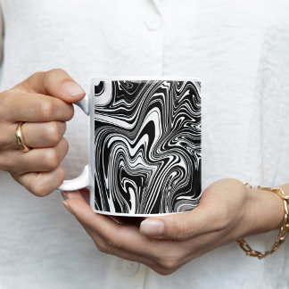 Abstrakt Svartvitt flytande marmor Kaffemugg