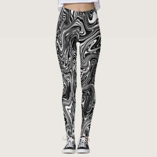 Abstrakt Svartvitt flytande marmor Leggings