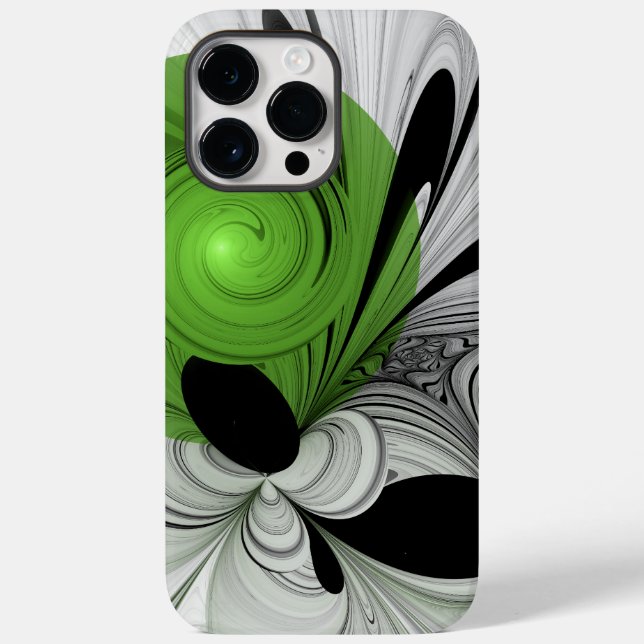 Abstrakt Svartvitt med Grönt Fractal Art (Baksida)