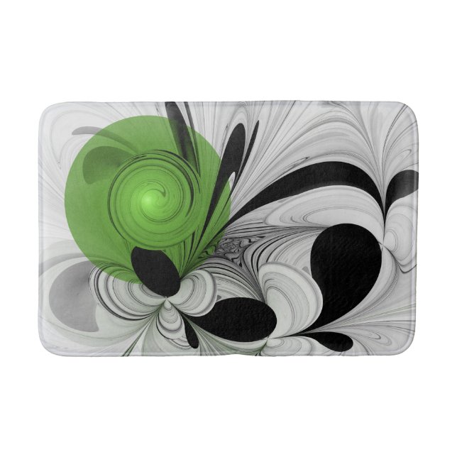 Abstrakt Svartvitt med Grönt Fractal Art Badrumsmatta (Framsidan)
