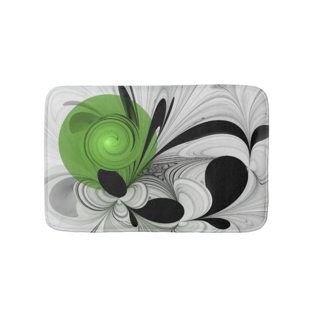 Abstrakt Svartvitt med Grönt Fractal Art Badrumsmatta (Framsidan)