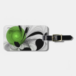 Abstrakt Svartvitt med Grönt Fractal Art Bagagebricka