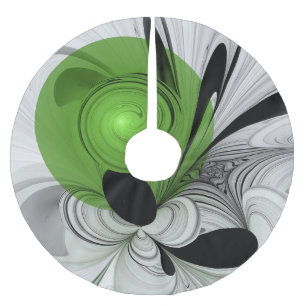 Abstrakt Svartvitt med Grönt Fractal Art Julgransmatta Borstad Polyester