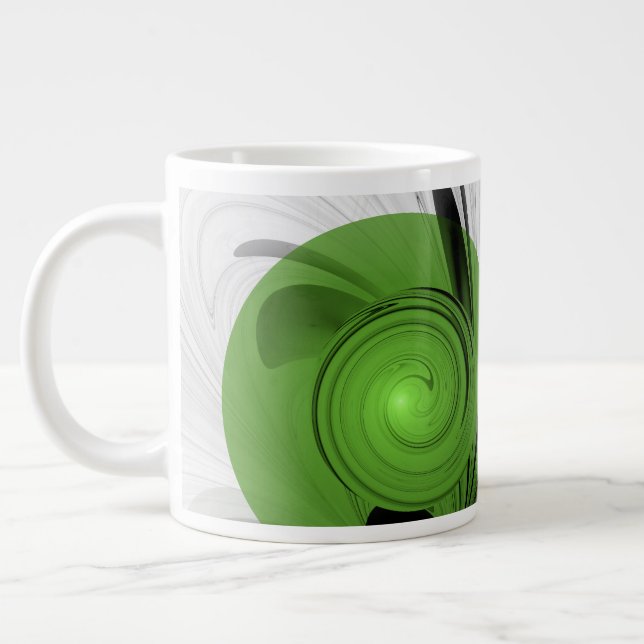 Abstrakt Svartvitt med Grönt Fractal Art Jumbo Mugg (Vänster)