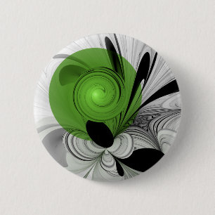 Abstrakt Svartvitt med Grönt Fractal Art Knapp