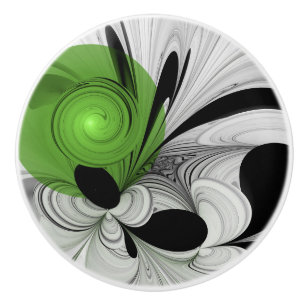 Abstrakt Svartvitt med Grönt Fractal Art Knopp