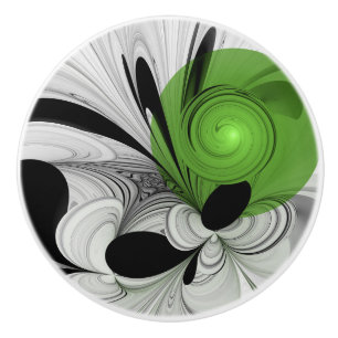Abstrakt Svartvitt med Grönt Fractal Art Knopp