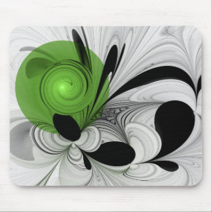 Abstrakt Svartvitt med Grönt Fractal Art Musmatta