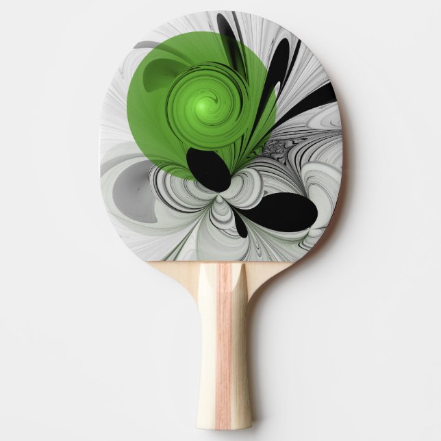 Abstrakt Svartvitt med Grönt Fractal Art Pingisracket (Framsidan)