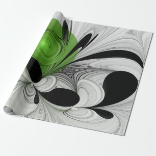 Abstrakt Svartvitt med Grönt Fractal Art Presentpapper