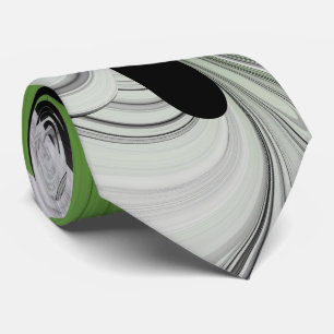 Abstrakt Svartvitt med Grönt Fractal Art Slips