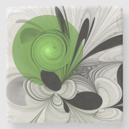 Abstrakt Svartvitt med Grönt Fractal Art Stenunderlägg