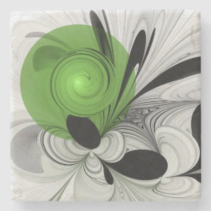 Abstrakt Svartvitt med Grönt Fractal Art Stenunderlägg