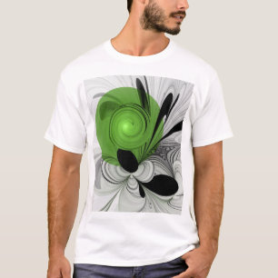 Abstrakt Svartvitt med Grönt Fractal Art T Shirt