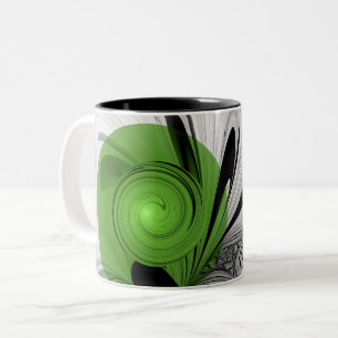 Abstrakt Svartvitt med Grönt Fractal Art Två-Tonad Mugg