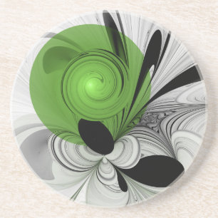 Abstrakt Svartvitt med Grönt Fractal Art Underlägg