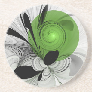 Abstrakt Svartvitt med Grönt Fractal Art Underlägg
