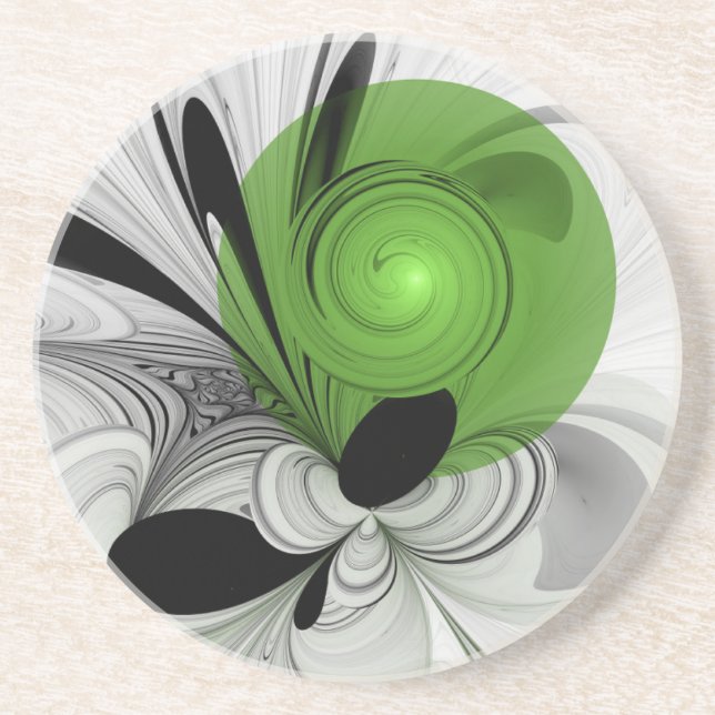 Abstrakt Svartvitt med Grönt Fractal Art Underlägg (Framsidan)