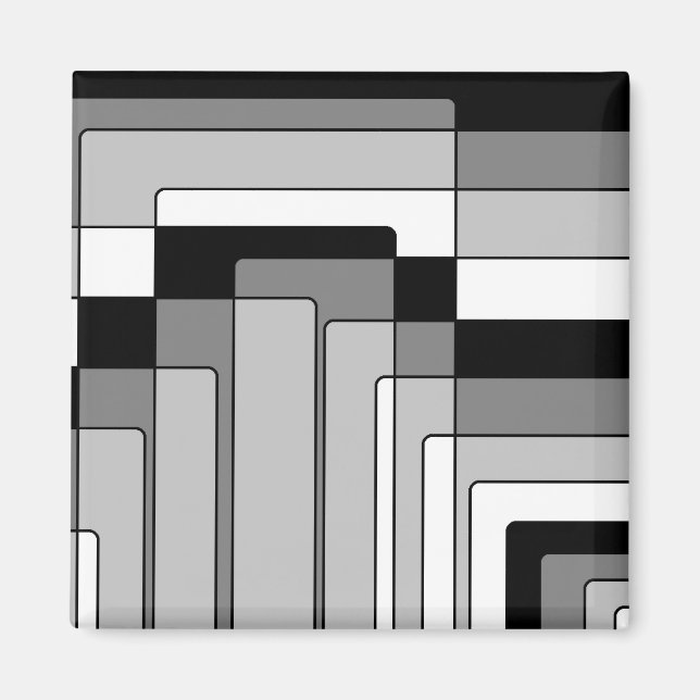 Abstrakt Svartvitt rektanglar Magnet (Framsidan)