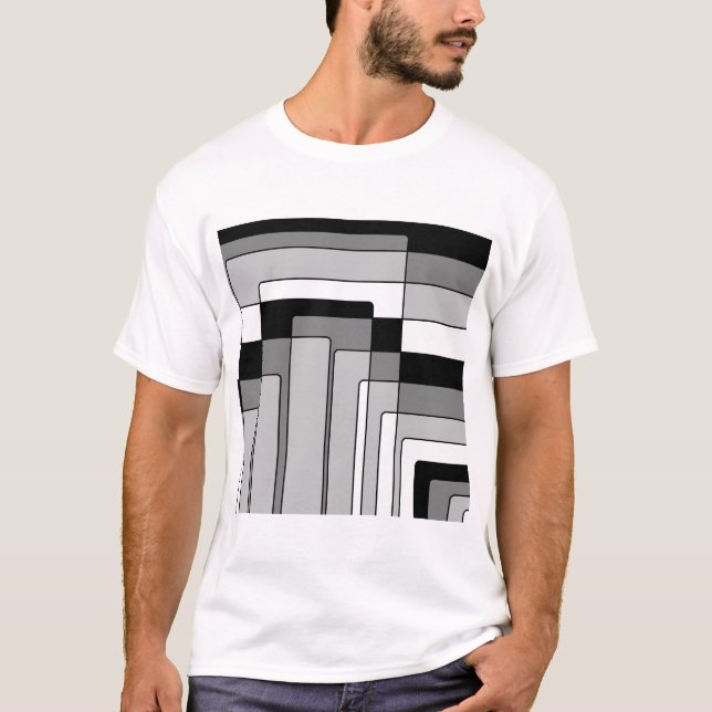 Abstrakt Svartvitt rektanglar T Shirt (Framsida)