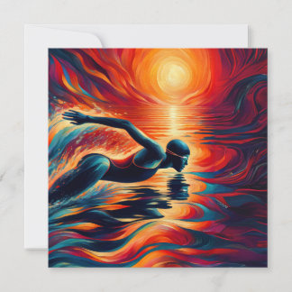 Abstrakt Swimmer Art Pillow, Swimming Gift, Decor Julkort